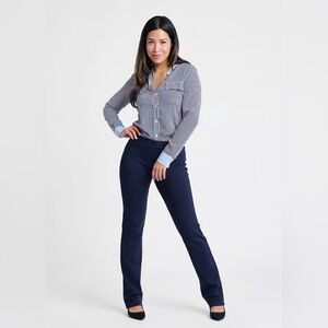Betabrand Straight-Leg Classic Dress Pant Yoga Pants Size Medium Petite in Navy